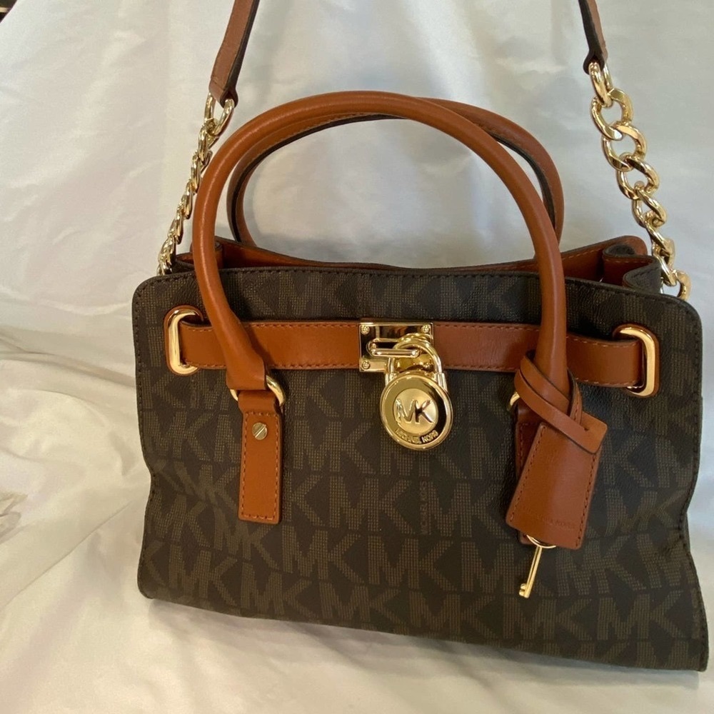 MICHAEL KORS BROWN HAMILTON SATCHEL/ PURSE W/ GOLD WARE NWOT CROSSBODY BAG - Picture 2 of 8